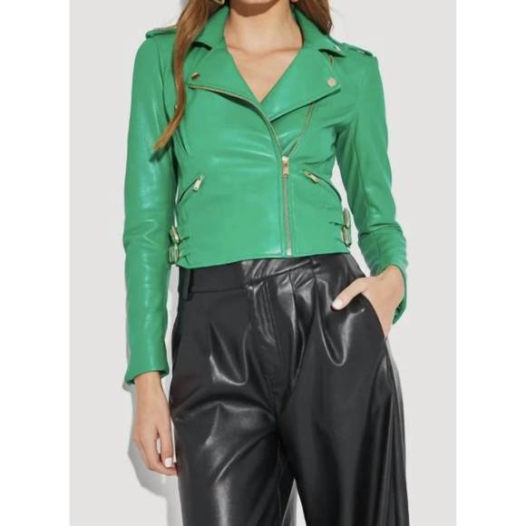 NEW GENERATION LOVE lindsay vegan leather moto in green